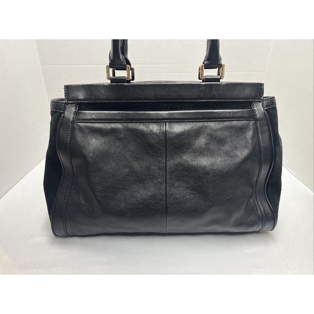 Tory Burch Gloria Satchel Black Bag Suede Leather Purse 2-Way w Detach Strap - Picture 2 of 7